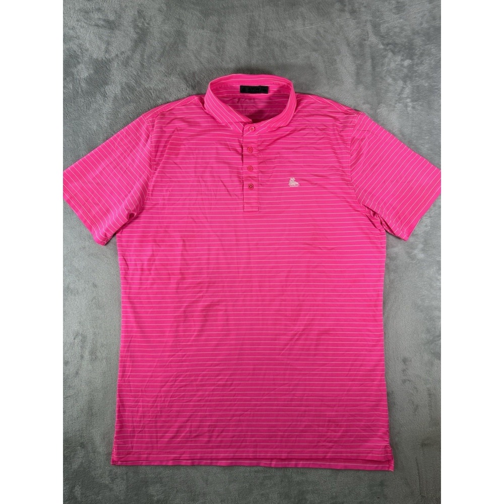 G/FORE Shirt Mens 2XL Pink Striped‎ Performance Golf Short Sleeve Polo